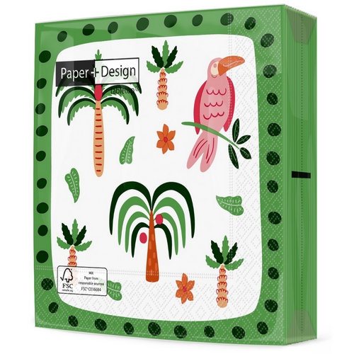 20 Servietten Modern palms - Moderne Palmen und Tukan 33x33cm