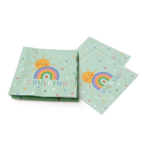 20 Servietten Schulkind - Schulkind an Regenbogen 33x33cm