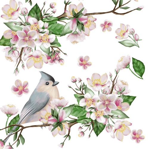 20 Servietten Bird Lyrics - Vogel in Zweige versteckt 33x33cm