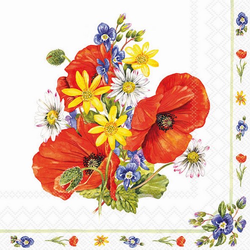 20 Servietten Field Bouquet - Mohn im Blumenstrauß 33x33cm