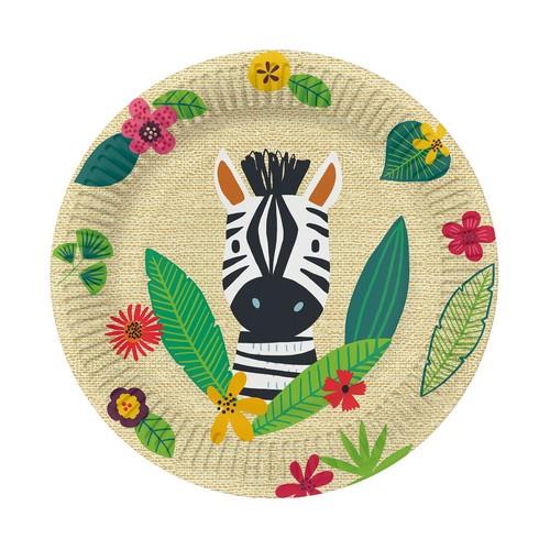 10 Pappteller Jungle Friends - Lustiges Zebra an Blätter Ø23cm