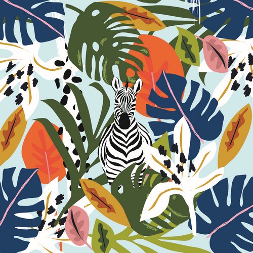 20 Servietten Tropical Vibes - Zebra an bunten Dschungelblättern 33x33cm