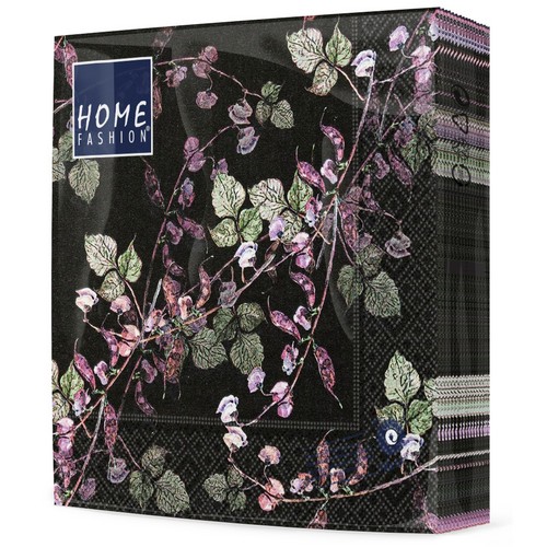 20 Servietten Haricot Bean - Blätterzweige auf schwarz 33x33cm