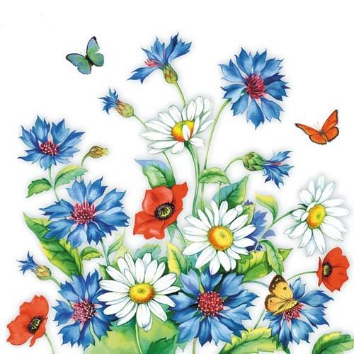 20 Servietten Cornflower - Aufblühende Kornblumen 33x33cm