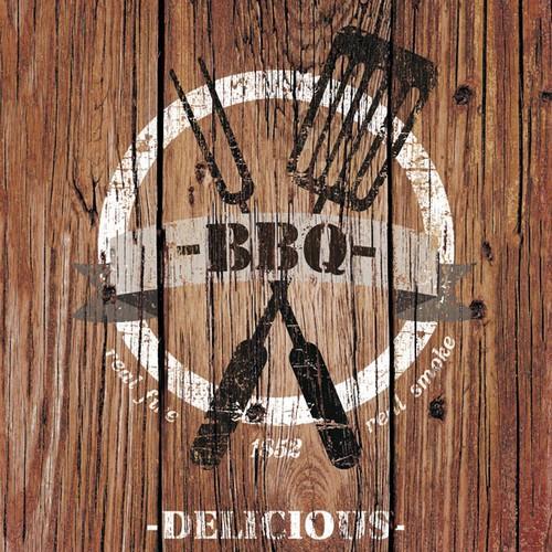 20 Servietten Barbecue Time brown - Grillsaison mit Besteck 33x33cm