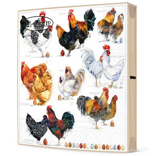 20 Servietten Poulets - Verschiedene Arten von Hühner 33x33cm