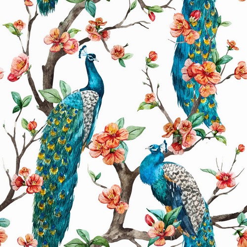 20 Servietten Peacocks - Exotische Pfauen an Blüten 33x33cm