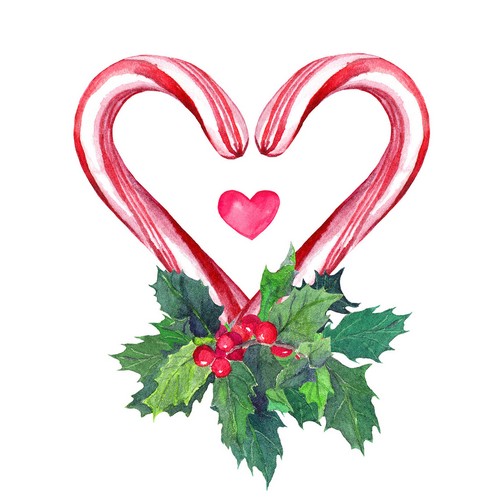 20 kleine Cocktailservietten Winter Love - Herz aus Zuckerstangen 24x24cm