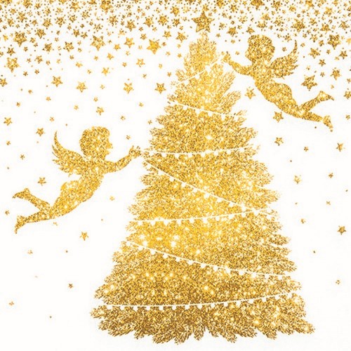 20 Servietten Glorious Angels - Goldene Engel am Baum 33x33cm