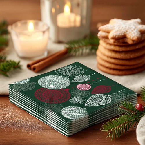 20 kleine Cocktailservietten Opulent baubles - Strukturierter Weihnachtsschmuck 25x25cm