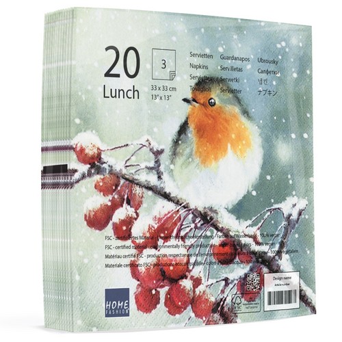 20 Servietten Hello Robin - Winterszene mit Vogel 33x33cm