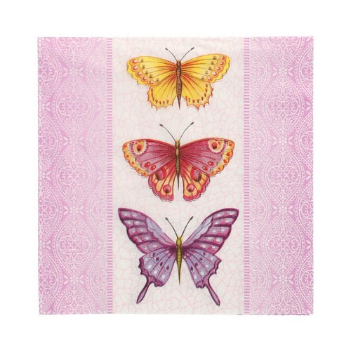 20 Servietten Gentle Butterflies - Drei Schmetterlinge  33x33cm