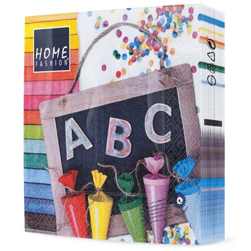 20 Servietten ABC 123 - farbenfroher Schulanfang 33x33cm