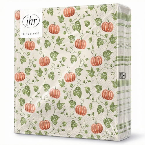 20 Servietten Simple Pumpkin orange - Mini-Kürbisse an Blätter 33x33cm