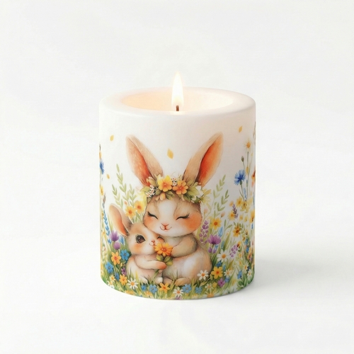 Kerze rund Lovely Spring Families - Fröhliche Frühlingstiere Ø 8cm, Höhe 9cm