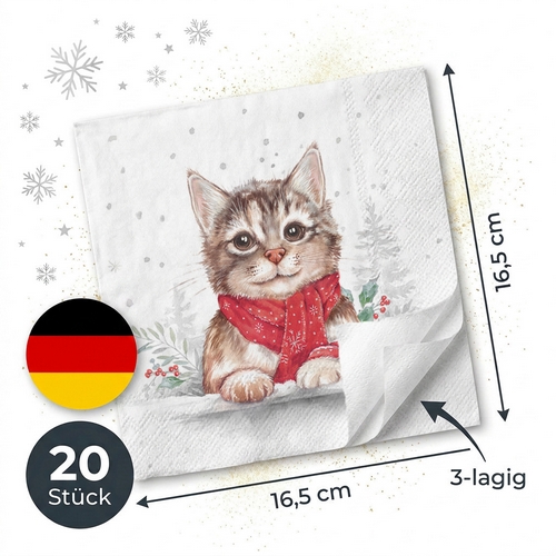 20 Servietten Minou - Niedliche Katze mit Schal 33x33cm