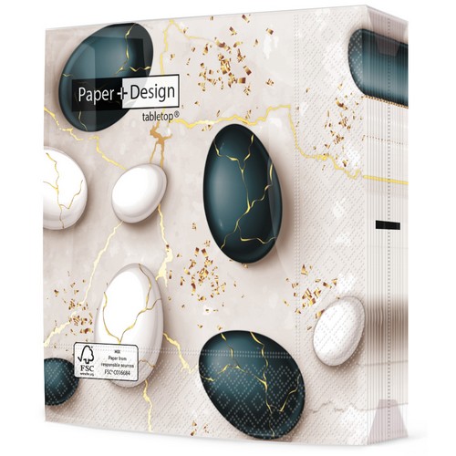 20 Servietten Marble Eggs - Eier auf Marmorboden 33x33cm