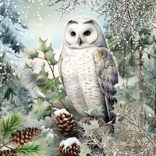 20 Servietten Snowy Owl - Eule in verschneiter Natur 33x33cm
