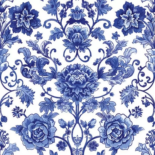 20 Servietten Blue Floral Pattern - Blaue Blumenornamente antik 33x33cm
