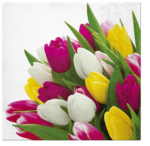 20 Servietten Bunch of Tulips - Farbenfroher Tulpenstrauß 33x33cm