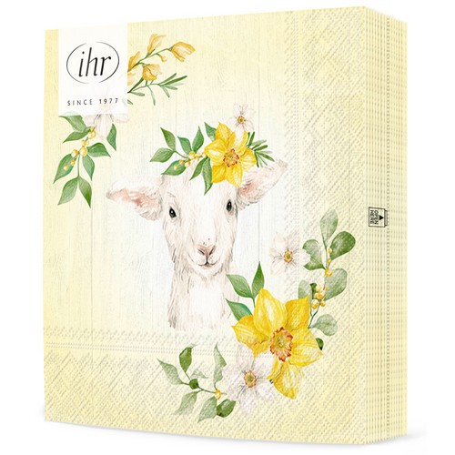 20 Servietten Lammy yellow - Lamm mit Blumenschmuck 33x33cm