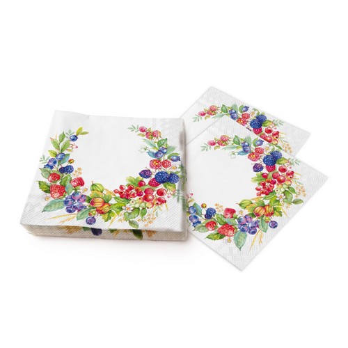 20 Servietten Summer Berries Wreath - Sommerbeeren als Kranz 33x33cm