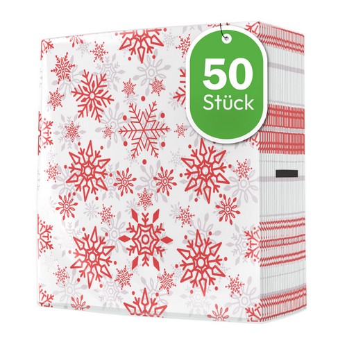 50 Servietten Beautiful Snowflakes red silver - Elegante Schneeflocken rot-silber 40x40cm