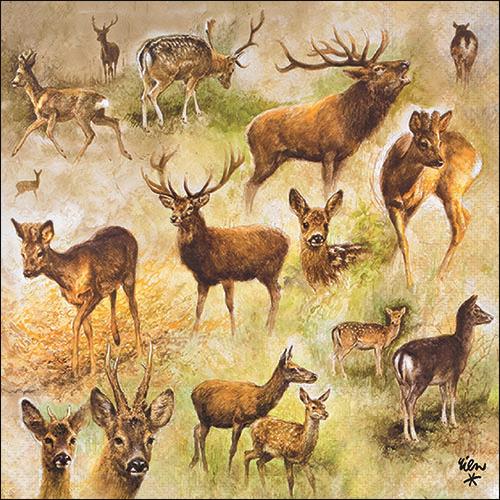 20 Servietten Collage of Deers - Collage an Hirsche und Rehe 33x33cm