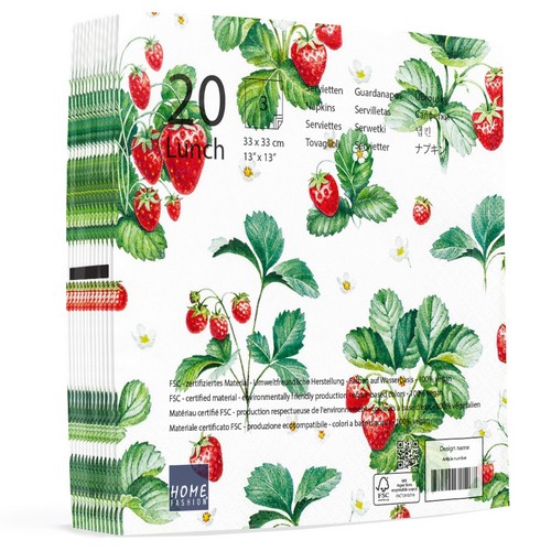 20 Servietten Strawberry Pattern - Muster an Erdbeeren 33x33cm