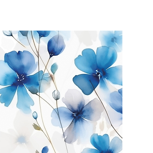20 kleine Cocktailservietten Everbloom blue - Gemalte blaue Blüten 25x25cm