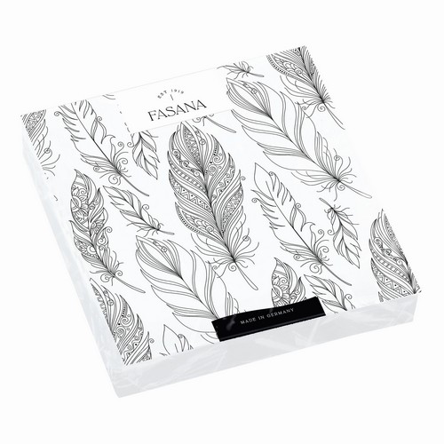 20 Servietten Bohemian Feathers - Graue Federn auf weiß 33x33cm