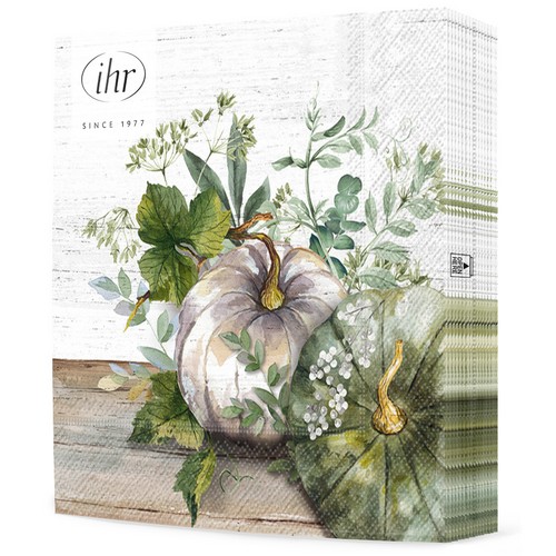 20 Servietten Green and white Pumpkin - Kürbisse in weiß und grün 33x33cm
