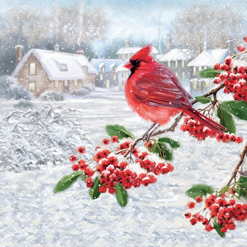 20 Servietten Cardinal - Kardinal vor Weihnachtsstadt 33x33cm