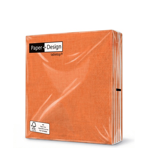 20 kleine Cocktailservietten Linen Sun Orange - Uni Leinenstruktur orange 25x25cm