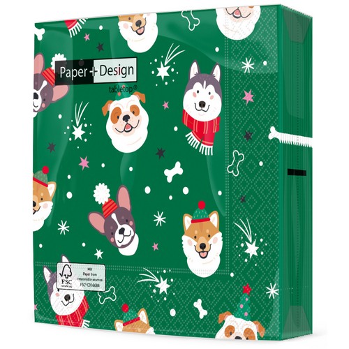 20 Servietten Merry Paws - Hunde im Winterlook 33x33cm