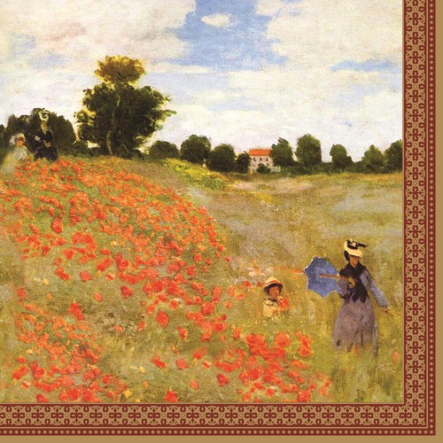 20 Servietten Coquelicots, La promenade - Mohnblumenfeld als Gemälde 33x33cm