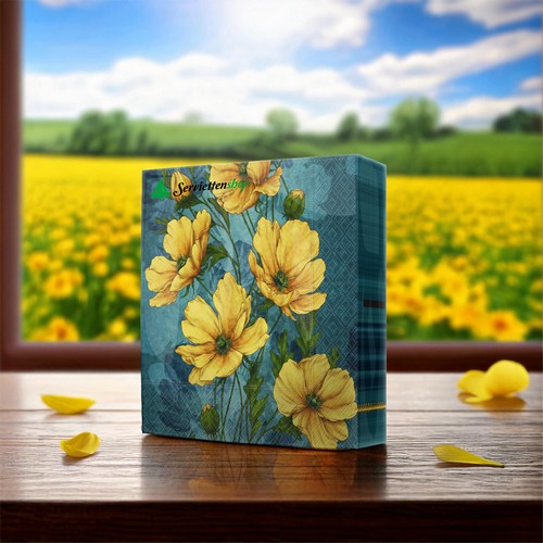 20 Servietten Elegant yellow Flowers - Elegante gelbe Blumen 33x33cm