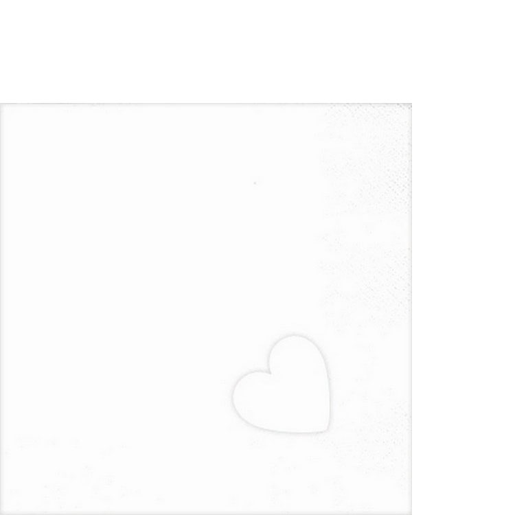 20 Cocktailservietten Punched Heart Perl Effect white - weiß mit ausgestanztem Herz 25x25cm
