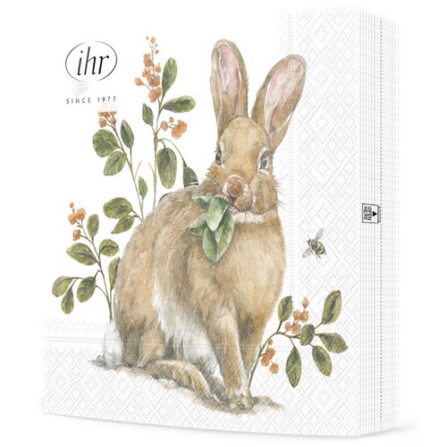20 Servietten Garden Bunny - Hase kaut Blätter 33x33cm