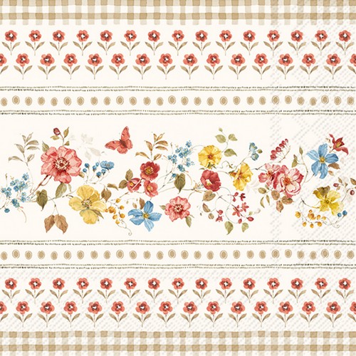 20 Servietten Countryside cream - Vintage-Blumen an Bordüre 33x33cm