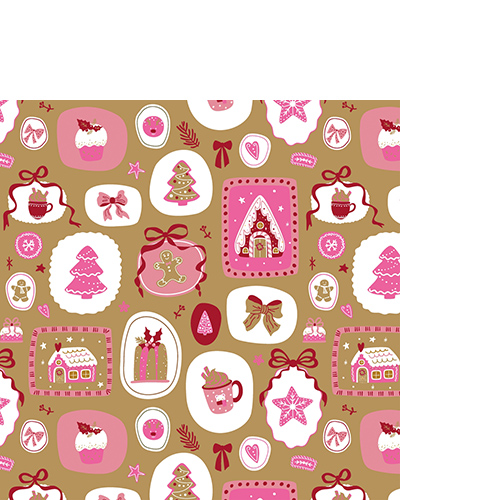 20 kleine Cocktailservietten Merry Deco - Pinke Weihnachtsornamente 25x25cm