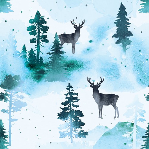 20 Servietten Frosty deer - Hirsch-Silhouetten im Wald 33x33cm