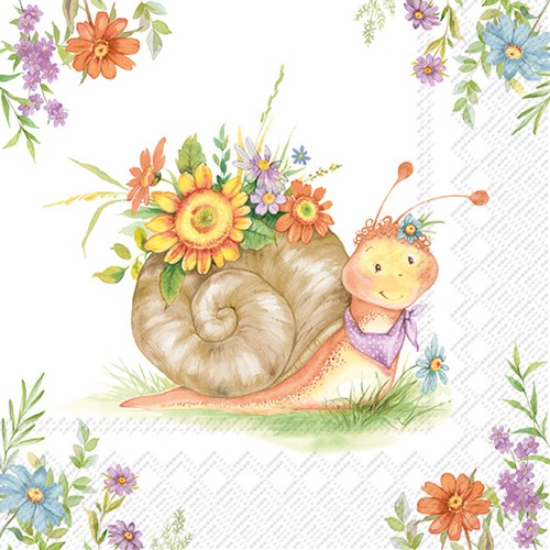 20 Servietten Flower Hanni - Schnecke mit Blumensammlung 33x33cm