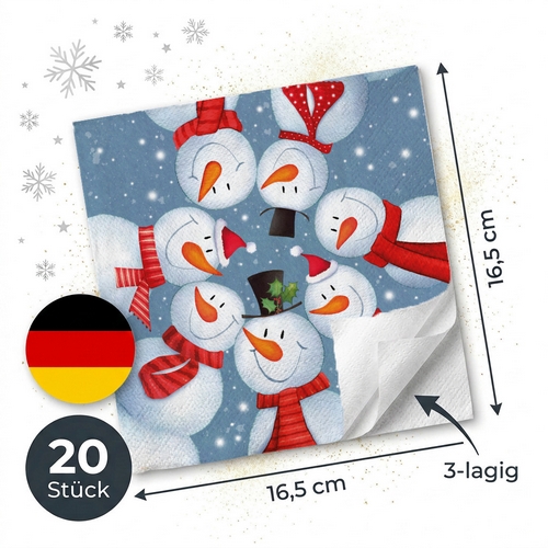 20 Servietten Snowmen Circle - Witziger Schneemann-Kreis 33x33cm