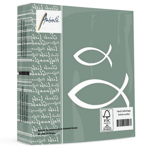 20 Servietten Glaube Fisch pale green - Fisch an Schrift dunkelgrün 33x33cm
