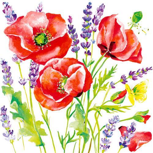 20 Servietten Poppy Flowers - Gemalte Mohnblumenwiese 33x33cm