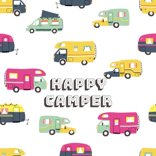 20 Servietten Happy Camper - Campingwagen auf Tour 33x33cm