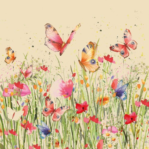 20 Servietten aus Recycling-Papier Flowerfield Eco - Blumenwiese voller Schmetterlinge 33x33cm