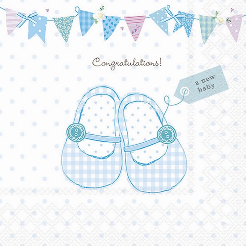 20 Servietten Baby Shoes blue - Babyschuhe in blau 33x33cm
