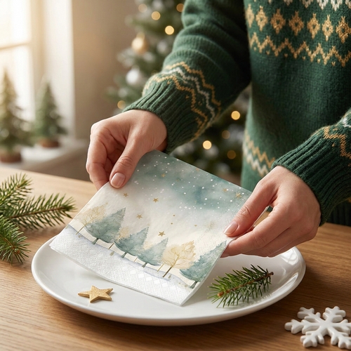 20 Servietten Starry Sky - Sanfter Winterwald mint 33x33cm